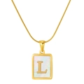 Golden snake chain necklace featuring a square white shell pendant with a metal letter L - Gold Letter L (With Chain)