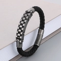 Men's retro industrial braided leather bracelet with antique silver motor chain detail - Style B Antique Silver