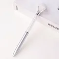 Penna a sfera in metallo argento con fusto trasparente riempito di cristallo bianco - Cristallo di rocca