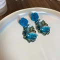 Artistic blue resin flower earrings with tropical island landscape painted pendants - Seaside Dolphin Scenery Style (Style 3) / Bright Blue