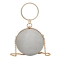Clutch da sera sferica glitterata argento con manico ad anello in cristallo scintillante - Argento