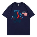 T-shirt bleu marine à manches courtes avec graphique Happy 4th of July et drapeau USA - Bleu Marine (Happy 4th of July)