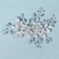 Exquisite silver floral hair clip with leaf patterns and shimmering rhinestone accents - Silver HS-J6505S