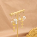 Elegant baroque pearl drop earrings with yellow bead tassels on gold metal hoops - Citrine Baroque C-Shape Hoops