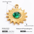 Gold stainless steel sunburst charm featuring a green emerald center for DIY jewelry - Emerald Gemstone Solar Flare Style (PJ91022)