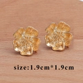 18k gold plated flower stud earrings component with leaf detail, size 1.9cm x 1.9cm - Golden Multi-Petal Flower Style (M60006)