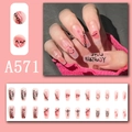Pink press-on nails set with red hearts, black chains and Love Yourself text art - Black Heart Chain Letter (A571)