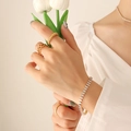Elegante goudkleurige hartringen en klassieke zilveren zirkoon armband set voor dames - Witte Zirkoon Armband-17cm