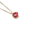 Gold box chain necklace featuring a red enamel coffee mug pendant with a white heart detail - Red