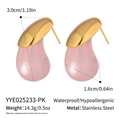 Detail view of pink teardrop earrings with dimensions 3.0x1.6cm and steel material specs - Pink Style (YYE025233-PK)