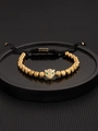 Golden leopard head bracelet with sparkling cubic zirconia and adjustable black cord - Gold Leopard Pineapple Bead Bracelet