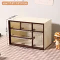 Creamy white 5-drawer desktop organizer, brown frame with amber transparent drawers - Six Grids / Beige & Brown Cream Coffee (12#)