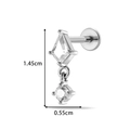 Silver stainless steel labret stud featuring kite-shaped and round cubic zirconia stones - Silver Tone Rhombus Round Rhinestone Pendant Style (2614-6 Silver)