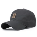 Dark grey quick-dry baseball cap with laser-cut vents and brown leather patch - Dark Gray