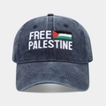 Washed navy blue Free Palestine embroidered baseball cap with flag on gray background - Adjustable / Palestine Flag (Navy Blue)