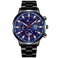 Orologio al quarzo da uomo in acciaio nero con quadrante blu e indici dorati di lusso - Cinturino Nero Quadrante Blu Lancette Oro Rosa