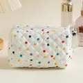 Quilted floral makeup bag in cream white with colorful polka dots and zip closure - Colored Polka Dots