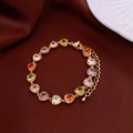 Gold plated bracelet with multi-colored heart shape zircons and lobster clasp closure - 50# Gold Multi-Color Heart Style