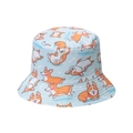 Light blue bucket hat featuring all-over Corgi dog prints and white bone patterns - Multi-Pose Corgi Print (D)
