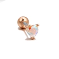 Rose gold heart stud earring with synthetic opal stone and secure screw ball back - Rose Gold Heart