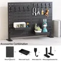 Vertical black pegboard organizer with standing base and storage hooks for desk storage - Black Standing Set 2 / Black