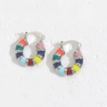 Rainbow striped C-shaped hoop earrings with colorful enamel finish and gold metal - Ear Buckle / Colorful