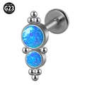 G23 titanium labret piercing with double blue opal stones and silver ball accents - G23 Titanium 1.2*6mm / Style 16-Dark Blue Opal (OP05)