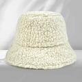 Creamy white lamb wool bucket hat with soft plush texture for autumn and winter - One Size / Beige