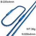 Ensemble chaîne tressée bleue avec fermoir pivotant en longueurs 220 mm et 650 mm - 4mm Largeur / Bleu (KS226594-KFC)