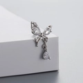 Silver butterfly cartilage stud with sparkling zircon stones and a teardrop pendant - Single Butterfly Waterdrop Pendant Style (A25-2#)