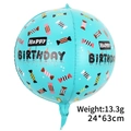 Detail van een 22 inch blauwe verjaardagsballon met Happy Birthday print en snoeppatronen - Lichtblauwe verjaardagsstijl