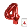 Vibrant 40-inch rose red number 4 foil balloon with shiny metallic finish and packaging - 40-inch Red 4-strap Paper Card