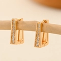 Detailed view of geometric gold-plated earrings with pave-set zircon on a branch - EH221 Geometric Trapezoid