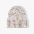 Rainbow speckled knit beanie with folded cuff in warm multicolor yarn for winter - One Size / Beige (Colorful Speckled)