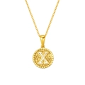 Titanium steel gold necklace with hammered round pendant featuring white letter X design - Letter X (S-P173-X)
