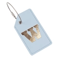 Light blue PU leather luggage tag with golden letter W and steel wire loop strap - Light Blue W