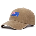Dettaglio della bandiera australiana ricamata sul cappello in cotone lavato vintage - Regolabile / Cachi