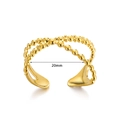 Adjustable 20mm gold-plated stainless steel ring with double-layered cross beaded design - Adjustable Open / Double Layer Beads (JZ6207)