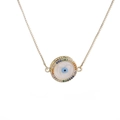 Goldene Halskette mit bösem Blick, bunten Zirkonia und weißem Emaille-Anhänger - Böses Auge / Gold