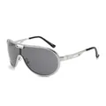 Silver metal frame oversized pilot sunglasses with dark lenses for windproof cycling - Silver Frame/Black Lens
