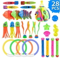 28 pieces colorful summer diving toy set including rings and sticks with storage mesh bag - 28PCS