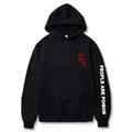 Sudadera negra con capucha con estampado de rosa roja y texto People Are Poison en mangas - S / Negro 344