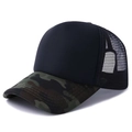 Classic 5-panel trucker hat with a black foam front, camouflage brim and mesh back - Camo Black Black Mesh