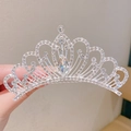 Silver princess crown headband with sparkling water-drop crystal for girls - Silver Symmetrical Main Stone