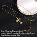 Titanium steel gold cross necklace with colorful zircon pendant on 50cm curb chain - Cross No.1 Gold (A289)