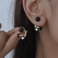 Elegant gold tulip earrings with black petals and pear-cut crystal charms in variant style - ER979-02-Vintage Black Flower