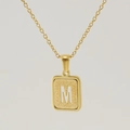 Collar con colgante cuadrado letra M dorado mate con cadena tipo O para mujer - Letra M