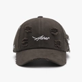 Distressed dark coffee baseball cap with Asher embroidery and metal ring accents - Dark Brown