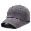 Casquette de baseball en coton gris foncé délavé avec bords usés et détails vintage - Réglable / Bleu