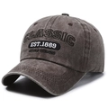 Retro washed cotton baseball cap in dark grey with classic embroidery and vintage style - Adjustable / Coffee